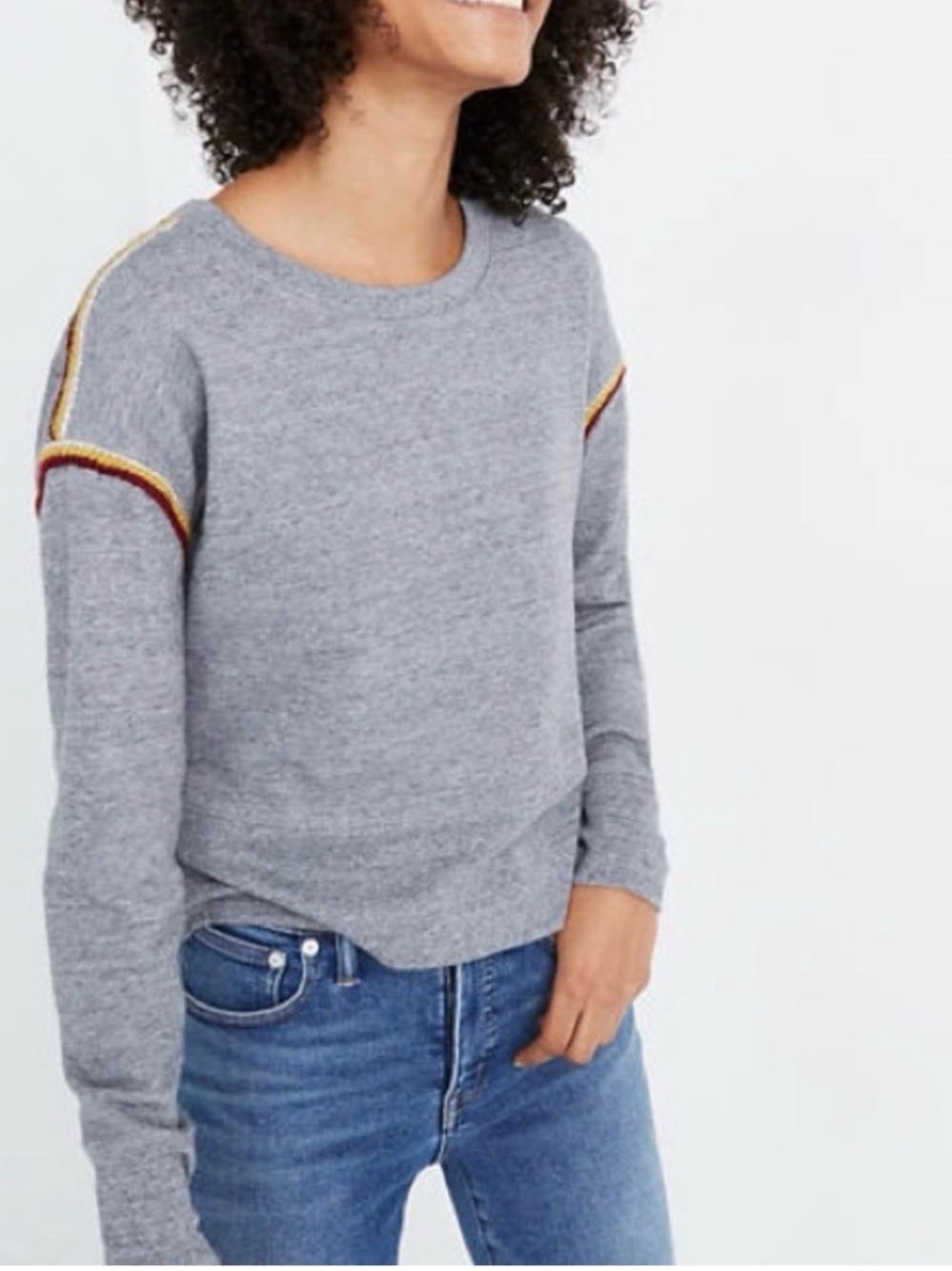 Madewell - Grey Crewneck Sweater with Contrast Shoulder Trim